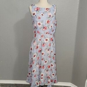 Sandra Darren Blue Stripe Floral Dress Size 8 Ruffle Bottom. #Easterbrunch